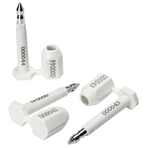 Plastiksiegel, nummerierte Schilder 100PCS Lange Bolzen Hohe Sicherheit Versand Container Dichtungen mit(White,100PCS) von BTWYU