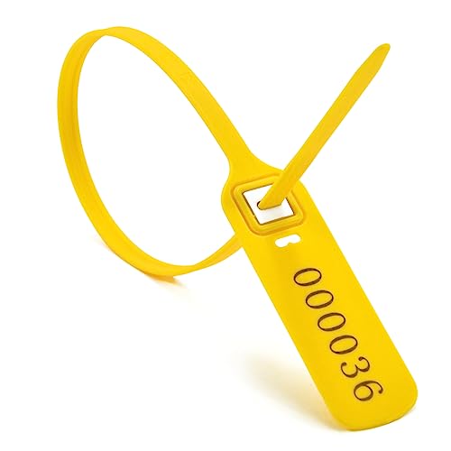 Plastiksiegel, nummerierte Schilder Hochleistungs-Sicherheitssiegel aus Kunststoff – Durchziehsiegel mit selbstverriegelnder Manipulationssicherheit(Yellow,1000 PCS) von BTWYU