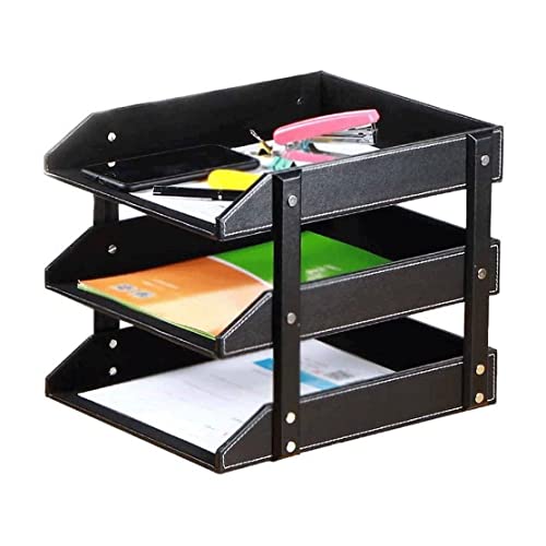 Ablagefächer, Aktensortierer-Organizer, dreischichtiges Aktenfach aus Leder, Aktenhalter, mehrschichtiger Datenhalter aus Leder, dreischichtiges Ablageregal for Büroakten(Black) von BTYQKZVPM