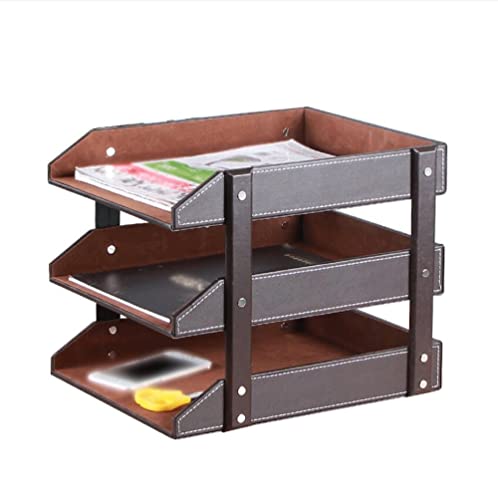 Ablagefächer, Aktensortierer-Organizer, dreischichtiges Aktenfach aus Leder, Aktenhalter, mehrschichtiger Datenhalter aus Leder, dreischichtiges Ablageregal for Büroakten(Brown) von BTYQKZVPM