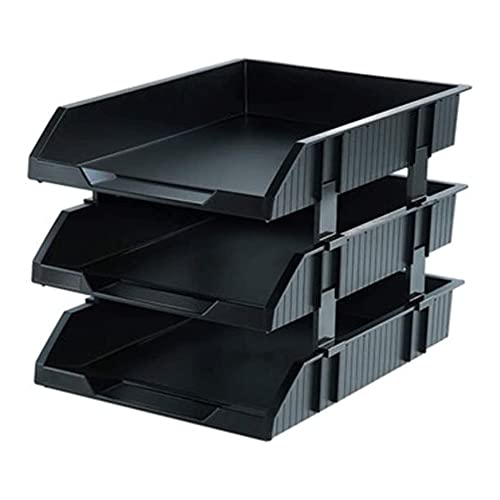 Ablagefächer, Stapelbares Tablett mit 3 Ebenen, Schreibtisch-Organizer, Akten- und Schreibtischhalter for Papier, Briefe, Zubehör(Black) von BTYQKZVPM