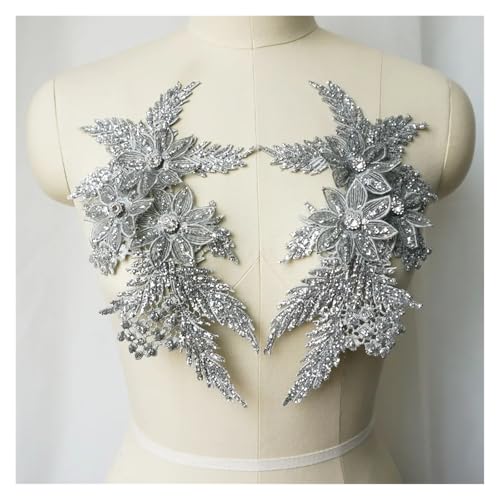 Applikation, 2 Stücke Silber Pailletten Bestickte Spitze Applikation Nähen Blume Stoff Patch Applikation, 2 Stücke Silber Pailletten Bestickte Spitze Applikation Nähen Blume Stoff Patch von BTYQKZVPM