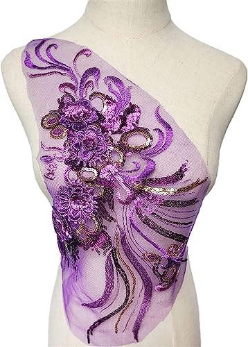 Applikation, 3D-Blumen, Pailletten, Quaste, gestickte Applikationen(Purple) von BTYQKZVPM