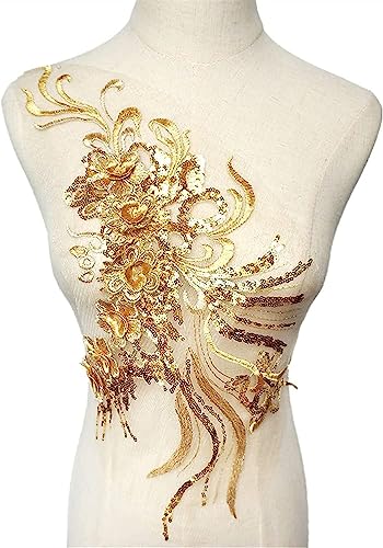 Applikation, 3D-Blumen, Pailletten, Quaste, gestickte Applikationen(Yellow) von BTYQKZVPM