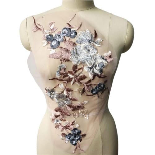 Applikation, Graue bestickte Blumenspitze Stoffapplikationen Kragen Mesh Nähen Patches(Roze) von BTYQKZVPM