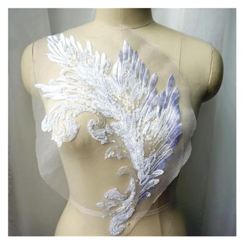 Applikation, Pailletten-Feder-Applikationen for Aufnähen, Spitzenstoff, Netzstickerei(White (1)) von BTYQKZVPM