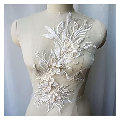 Applikation, Weiß Schwarz Grau 3D Blume Quaste Spitze Stoff Kleid Applikationen bestickt(Beige) von BTYQKZVPM