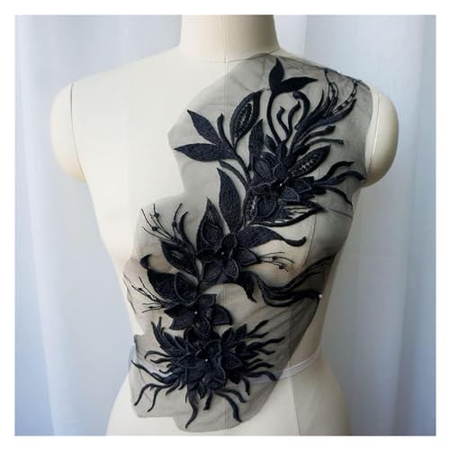 Applikation, Weiß Schwarz Grau 3D Blume Quaste Spitze Stoff Kleid Applikationen bestickt(Black) von BTYQKZVPM