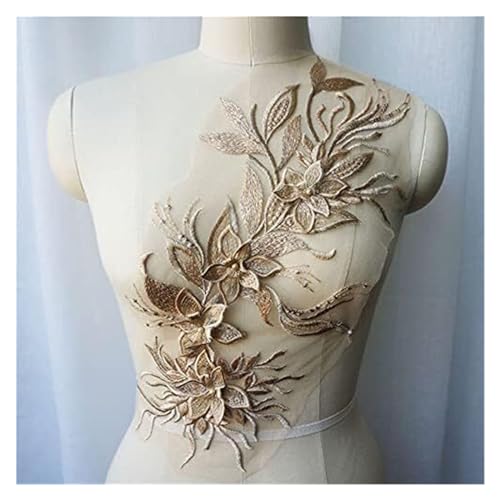 Applikation, Weiß Schwarz Grau 3D Blume Quaste Spitze Stoff Kleid Applikationen bestickt(Gold Brown) von BTYQKZVPM