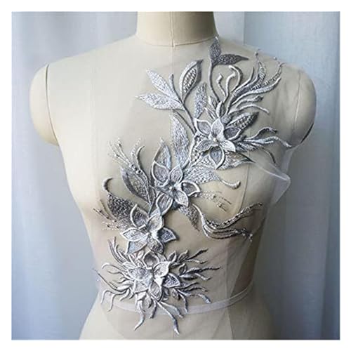 Applikation, Weiß Schwarz Grau 3D Blume Quaste Spitze Stoff Kleid Applikationen bestickt(Grijs) von BTYQKZVPM
