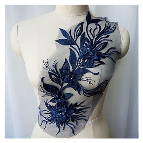 Applikation, Weiß Schwarz Grau 3D Blume Quaste Spitze Stoff Kleid Applikationen bestickt(Navy Blue) von BTYQKZVPM