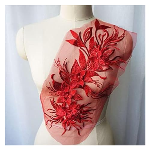 Applikation, Weiß Schwarz Grau 3D Blume Quaste Spitze Stoff Kleid Applikationen bestickt(Red) von BTYQKZVPM