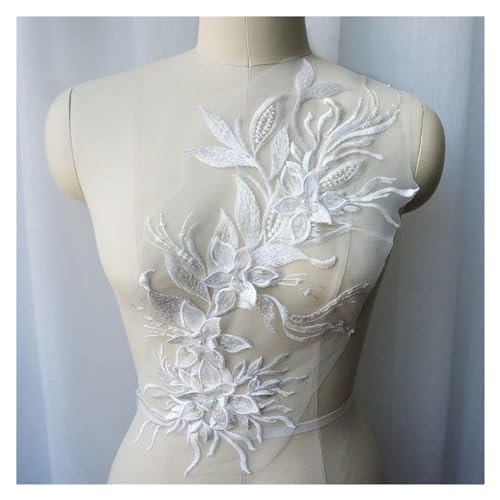 Applikation, Weiß Schwarz Grau 3D Blume Quaste Spitze Stoff Kleid Applikationen bestickt(Wit) von BTYQKZVPM
