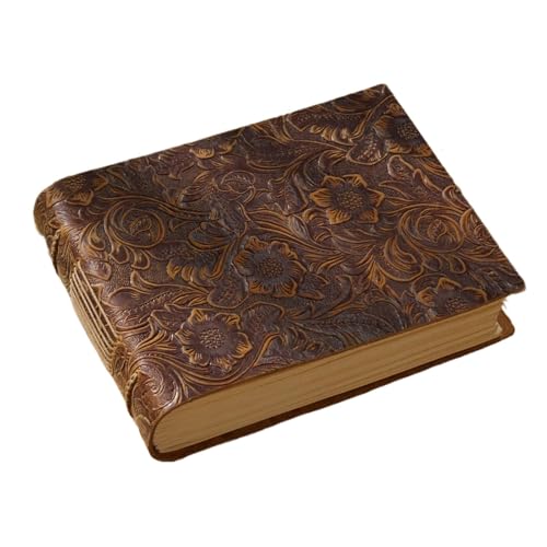 BTYQKZVPM A5-Notizbuch, Notizblock aus PU-Leder, Vintage Handgemachte Notebook Skizze Organizer Retro Leder Notizpapier Kreative Notebook(Flower Style B) von BTYQKZVPM