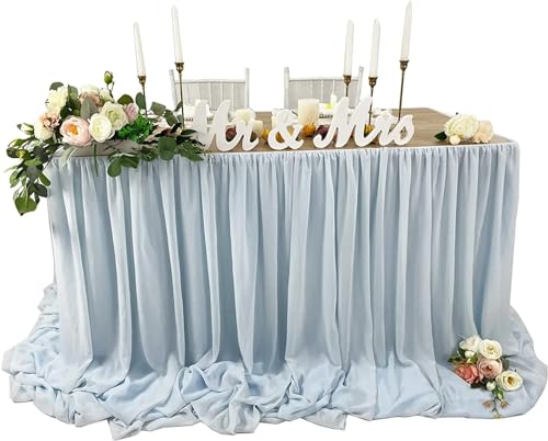 BTYQKZVPM Tischrock-Dekoration, Chiffon-Tischrock, extra lang, 1,8 m und 2,7, transparente Tischdecke for Babypartys, Geburtstage, Kuchendekoration, Mehrfarbig(Blue,9ft x145cm Drop) von BTYQKZVPM