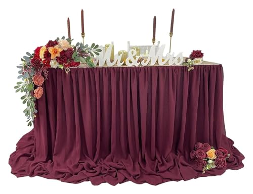 BTYQKZVPM Tischrock-Dekoration, Chiffon-Tischrock, extra lang, 1,8 m und 2,7, transparente Tischdecke for Babypartys, Geburtstage, Kuchendekoration, Mehrfarbig(Burgundy,6ftx145cm Drop) von BTYQKZVPM