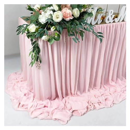 BTYQKZVPM Tischrock-Dekoration, Chiffon-Tischrock, extra lang, 1,8 m und 2,7, transparente Tischdecke for Babypartys, Geburtstage, Kuchendekoration, Mehrfarbig(Champagne,9ft x145cm Drop) von BTYQKZVPM