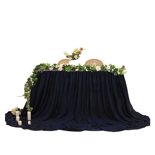 BTYQKZVPM Tischrock-Dekoration, Chiffon-Tischrock, extra lang, 1,8 m und 2,7, transparente Tischdecke for Babypartys, Geburtstage, Kuchendekoration, Mehrfarbig(Deep Blue,6ftx145cm Drop) von BTYQKZVPM