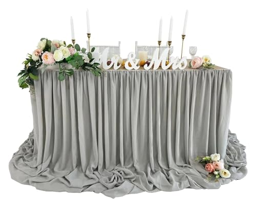 BTYQKZVPM Tischrock-Dekoration, Chiffon-Tischrock, extra lang, 1,8 m und 2,7, transparente Tischdecke for Babypartys, Geburtstage, Kuchendekoration, Mehrfarbig(Grey,6ftx145cm Drop) von BTYQKZVPM
