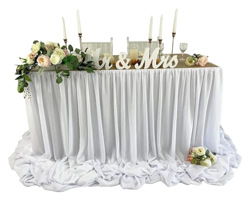 BTYQKZVPM Tischrock-Dekoration, Chiffon-Tischrock, extra lang, 1,8 m und 2,7, transparente Tischdecke for Babypartys, Geburtstage, Kuchendekoration, Mehrfarbig(White,6ftx145cm Drop) von BTYQKZVPM