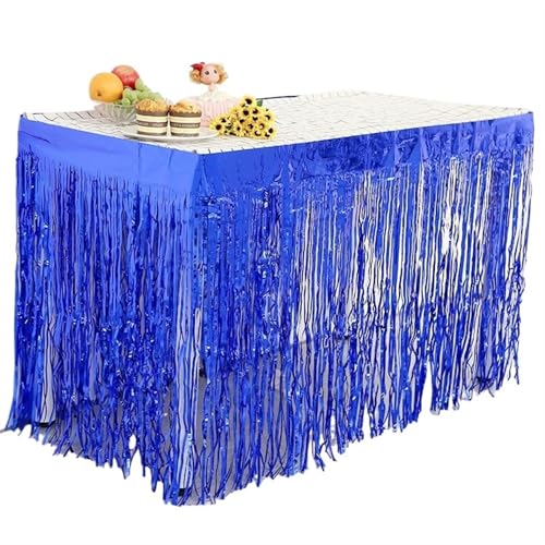 BTYQKZVPM Tischrock-Dekoration, Party-Tischrock mit Quaste aus Metallfolie, Mehrfarbig, 74 x 274 cm(Blue,4Pcs) von BTYQKZVPM