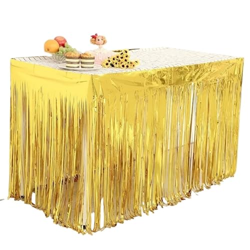 BTYQKZVPM Tischrock-Dekoration, Party-Tischrock mit Quaste aus Metallfolie, Mehrfarbig, 74 x 274 cm(Gold,1Pc) von BTYQKZVPM