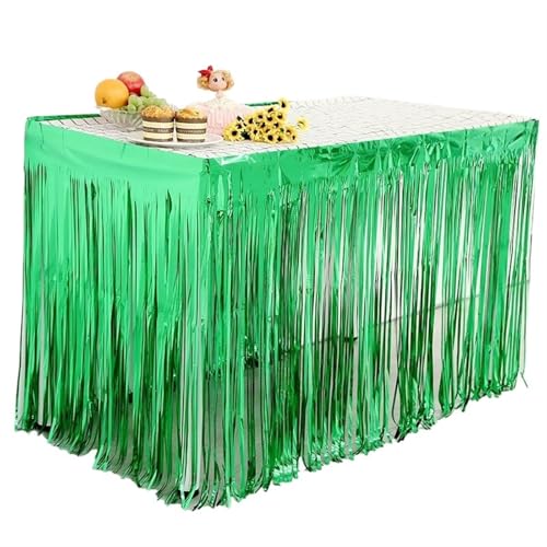 BTYQKZVPM Tischrock-Dekoration, Party-Tischrock mit Quaste aus Metallfolie, Mehrfarbig, 74 x 274 cm(Green,1Pc) von BTYQKZVPM