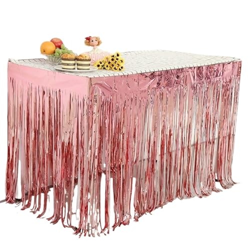 BTYQKZVPM Tischrock-Dekoration, Party-Tischrock mit Quaste aus Metallfolie, Mehrfarbig, 74 x 274 cm(Pink,1Pc) von BTYQKZVPM