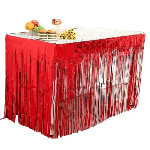 BTYQKZVPM Tischrock-Dekoration, Party-Tischrock mit Quaste aus Metallfolie, Mehrfarbig, 74 x 274 cm(Red,1Pc) von BTYQKZVPM