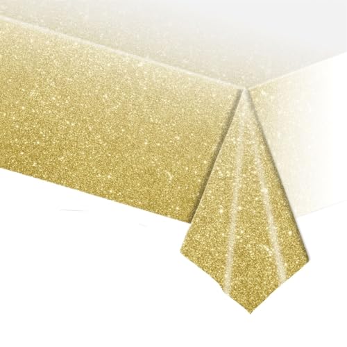 BTYQKZVPM Tischrock-Dekoration, Plastiktischdecke 137x274cm (54x108 Zoll) Farbverlauf Glänzende Punkte Mehrfarbig(Gold) von BTYQKZVPM