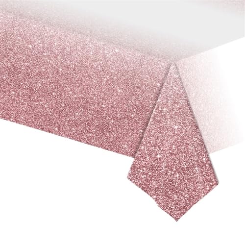 BTYQKZVPM Tischrock-Dekoration, Plastiktischdecke 137x274cm (54x108 Zoll) Farbverlauf Glänzende Punkte Mehrfarbig(Rose Gold) von BTYQKZVPM