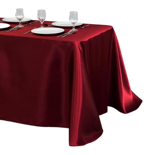 BTYQKZVPM Tischrock-Dekoration, Rechteckige Satin-Tischdecke for Hochzeitsfeiern in Mehreren Farben, mehrere Größen(Wine Red,78.7 x 57.1 inch (Square)) von BTYQKZVPM