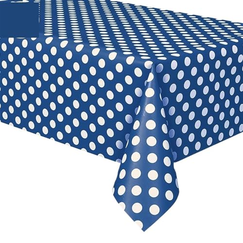 BTYQKZVPM Tischrock-Dekoration, wasserdichte Tischdecke aus Kunststoff mit Punktemuster for Partys, Mehrfarbig, mehrere Größen(Dark Blue,107.9 x 53.9 inch (Square)) von BTYQKZVPM