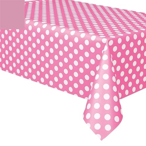 BTYQKZVPM Tischrock-Dekoration, wasserdichte Tischdecke aus Kunststoff mit Punktemuster for Partys, Mehrfarbig, mehrere Größen(Pink,107.9 x 53.9 inch (Square)) von BTYQKZVPM