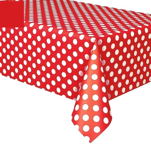 BTYQKZVPM Tischrock-Dekoration, wasserdichte Tischdecke aus Kunststoff mit Punktemuster for Partys, Mehrfarbig, mehrere Größen(Red,107.9 x 53.9 inch (Square)) von BTYQKZVPM
