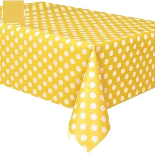 BTYQKZVPM Tischrock-Dekoration, wasserdichte Tischdecke aus Kunststoff mit Punktemuster for Partys, Mehrfarbig, mehrere Größen(Yellow,107.9 x 53.9 inch (Square)) von BTYQKZVPM