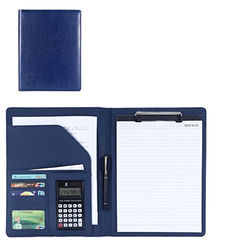 Persönlicher Terminplaner-Ordner, Leder A4 Klemmbrett Business Datei Ordner Interview Lebenslauf Mit Schreiben Pad Karte Halter for Meetings Und Interviews(Blue,12digit calculator) von BTYQKZVPM
