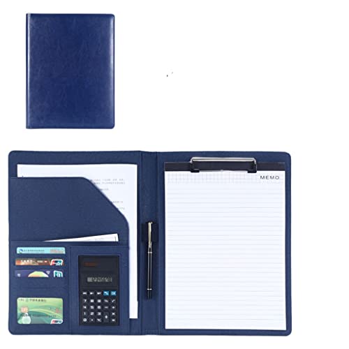 Persönlicher Terminplaner-Ordner, Leder A4 Klemmbrett Business Datei Ordner Interview Lebenslauf Mit Schreiben Pad Karte Halter for Meetings Und Interviews(Blue,8digit calculator) von BTYQKZVPM