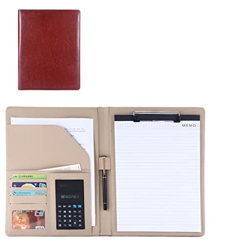 Persönlicher Terminplaner-Ordner, Leder A4 Klemmbrett Business Datei Ordner Interview Lebenslauf Mit Schreiben Pad Karte Halter for Meetings Und Interviews(Brown,8digit calculator) von BTYQKZVPM