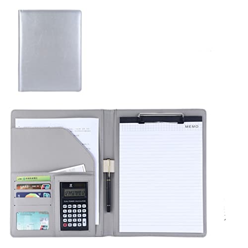 Persönlicher Terminplaner-Ordner, Leder A4 Klemmbrett Business Datei Ordner Interview Lebenslauf Mit Schreiben Pad Karte Halter for Meetings Und Interviews(Gray,12digit calculator) von BTYQKZVPM