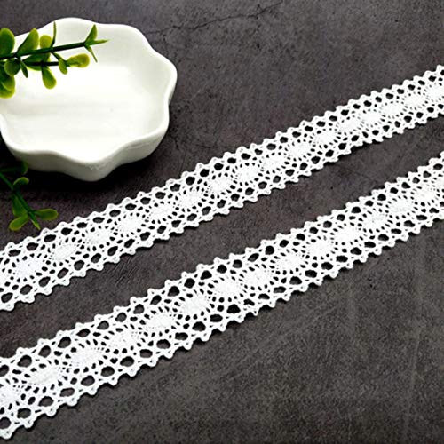Spitzenborte,Spitzenband 2 cm 5 Yard Weiß Schwarz Elfenbein Häkeln Stricken Spitzenband DIY Bekleidung Nähen Scrapbooking Spitzenbesatz Zubehör(White) von BTYQKZVPM