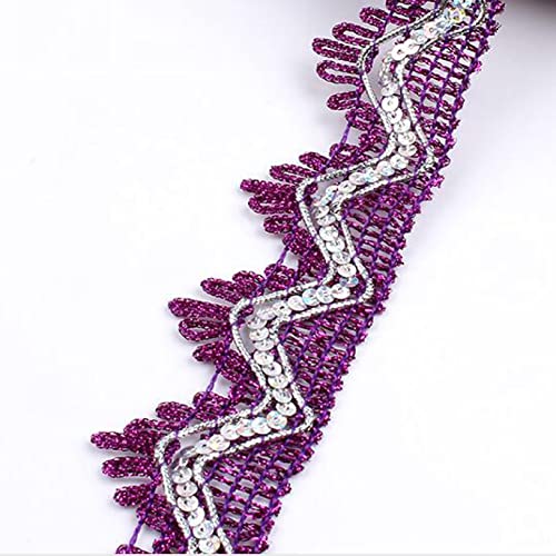 Spitzenborte,Spitzenband 4,5 Meter glänzendes Spitzenband, 35 mm Paillettenbesatzband, Gothic-Vintage-Bastelbänder for Dekorieren von Kleidung(Purple Silver) von BTYQKZVPM