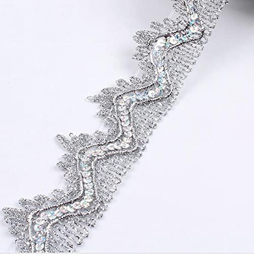 Spitzenborte,Spitzenband 4,5 Meter glänzendes Spitzenband, 35 mm Paillettenbesatzband, Gothic-Vintage-Bastelbänder for Dekorieren von Kleidung(Silver) von BTYQKZVPM