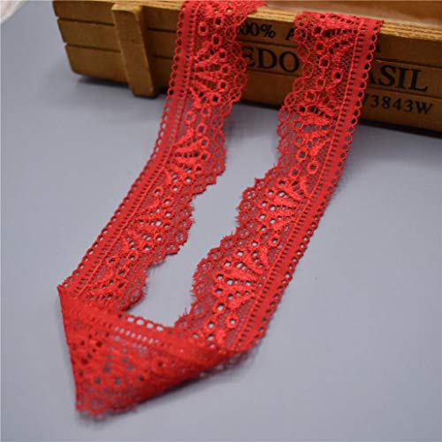 Spitzenborte,Spitzenband Elastisches Spitzenband, 30 mm breit, Spitzenbesatz, bestickte Netzkordel for Nähen von Kleidung, Kartenherstellung, Schleifen, Dekor(Red,5 Yards) von BTYQKZVPM