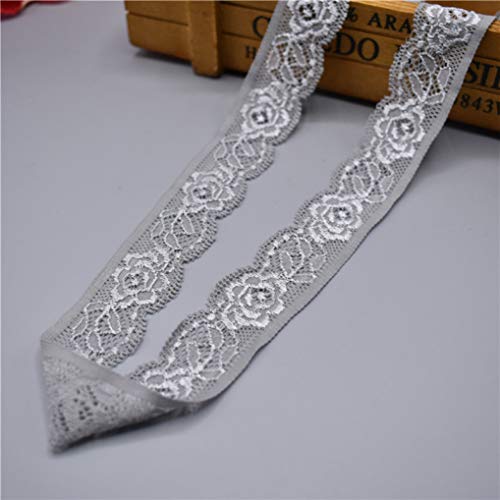 Spitzenborte,Spitzenband Spitzenband, 25 mm breit, 4,5 m, elastischer Besatzstoff mit Blumenmuster for Blumensträuße, Geschenkverpackungen, Hochzeitsdekoration(Silver Gray,5 Yards) von BTYQKZVPM