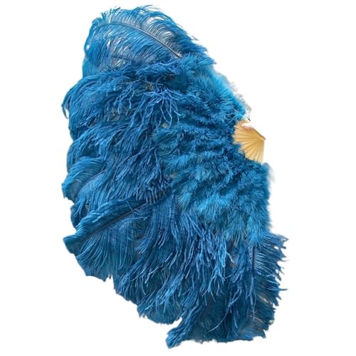 Straußenfederfächer, Retro-Großfederfächer, 1–2 Federfächer, 90–130 cm, großer Handfächer for Zusammenfalten(Deep Blue,130CM 1PCS) von BTYQKZVPM