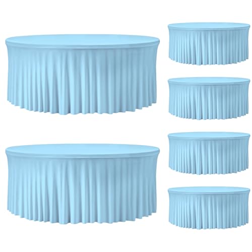 Tischrock-Dekoration, Runde Tischdecke, Stretch-Spandex, Spannbezug, elastischer Rand, knitterfrei, wiederverwendbar, for 60/72 Zoll große Tische, 1er-/2er-/6er-Pack, Blau(Blue,72 Inch-6 Pack) von BTYQKZVPM