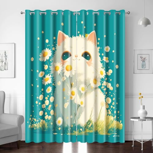 Gardinen Blickdichter, Thermovorhang Weiß Tiere Katze Blumen 264 x 241 cm Ösenvorhang 2er Set 3D Druck Vorhang Verdunkelung mit Ösen für Schlafzimmer Wohnzimmer Kinderzimmer Gardinen Blickdichter, Thermovorhang Weiß Tiere Katze Blumen 264 x 241 cm Ösenvorhang 2er Set 3D Druck Vorhang Verdunkelung mit Ösen für Schlafzimmer Wohnzimmer Kinderzimmer von BTYWH