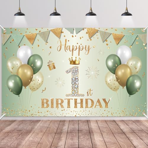 1.Geburtstag Banner Grün Gold,BTZO 1.Geburtstagsbanner,Deko 1 Geburtstag Dekoration Banner Hintergrund für 1 Mädchen und Jungen Geburtstagsfeier Deko 1.Geburtstag Banner Grün Gold,BTZO 1.Geburtstagsbanner,Deko 1 Geburtstag Dekoration Banner Hintergrund für 1 Mädchen und Jungen Geburtstagsfeier Deko von BTZO