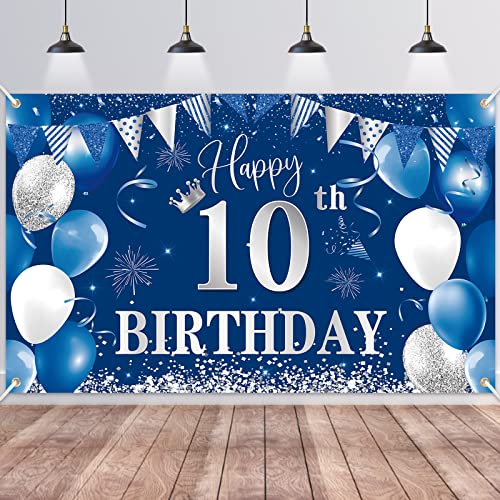 10.Geburtstag Banner Blau,BTZO 10.Geburtstag Jungen,Deko 10 Geburtstag Mädchen,10 Geburtstag Hintergrund Banner für 10 Party Geburtstagsdeko von BTZO
